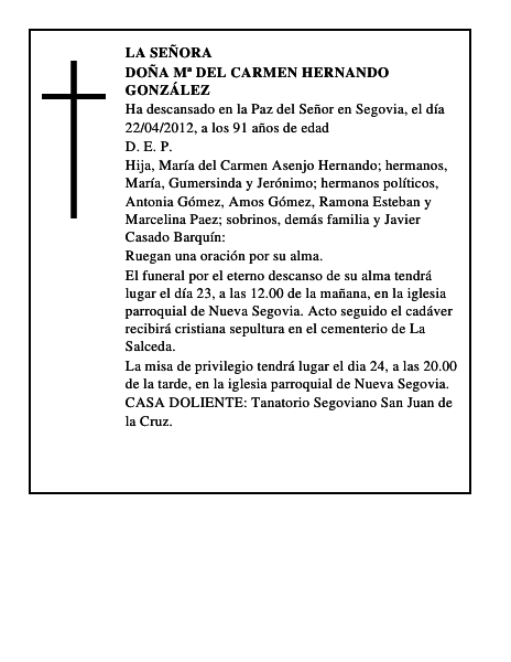 Doña Mª del Carmen Hernando González