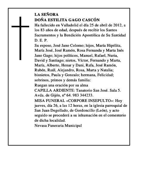 Doña Estilita Gago Cascón
