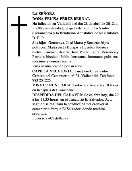 Doña Felisa Pérez Bernal