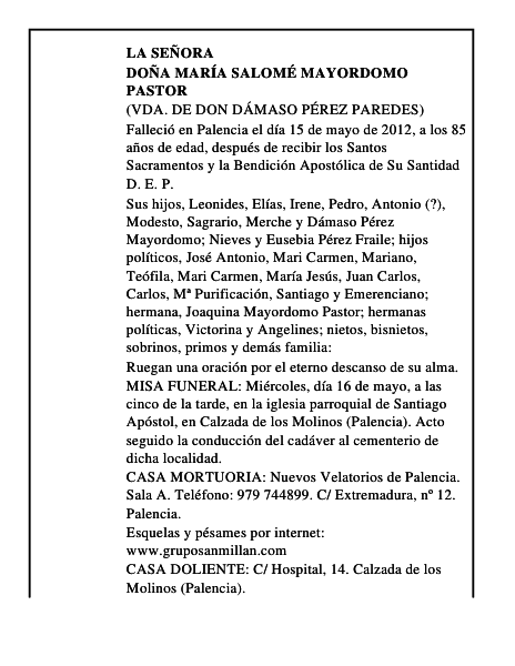 Doña María Salomé Mayordomo Pastor