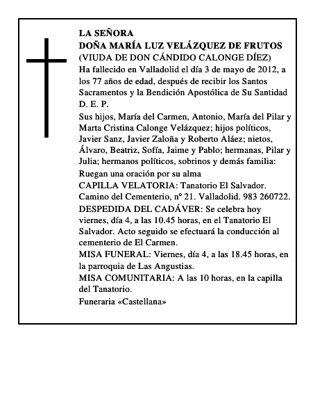Doña María Luz Velázquez de Frutos