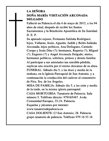 Doña María Visitación Arconada Delgado