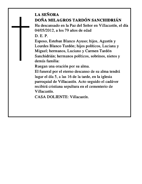 Doña Milagros Tardón Sanchidrián