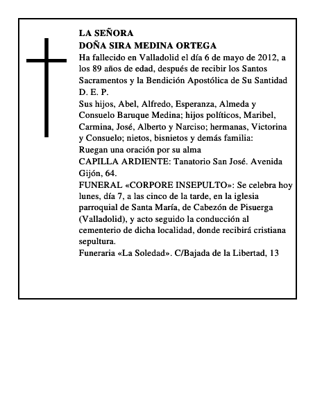 Doña Sira Medina Ortega