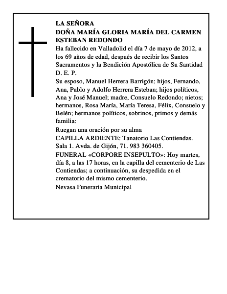 Doña María Gloria María del Carmen Esteban Redondo