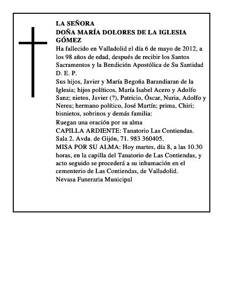 Doña María Dolores de la Iglesia Gómez
