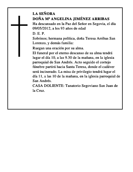 Doña Mª Angelina Jiménez Arribas