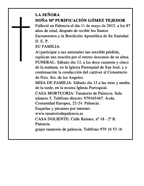 Doña Mª Purificación Gómez Tejedor