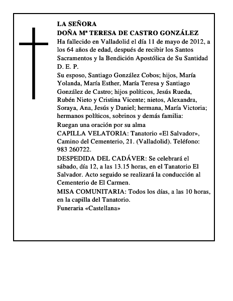Doña Mª Teresa de Castro González