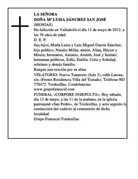 Doña Mª Luisa Sánchez San José