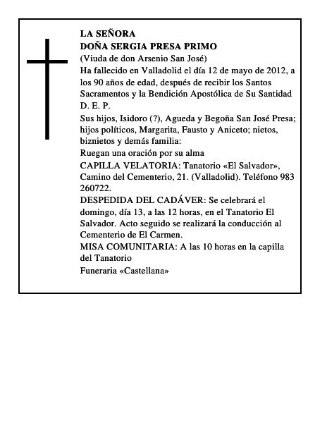 Doña Sergia Presa Primo