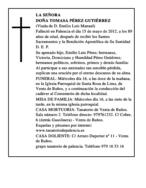 Doña Tomasa Pérez Gutiérrez