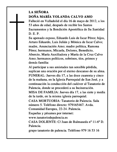 Doña María Yolanda Calvo Amo