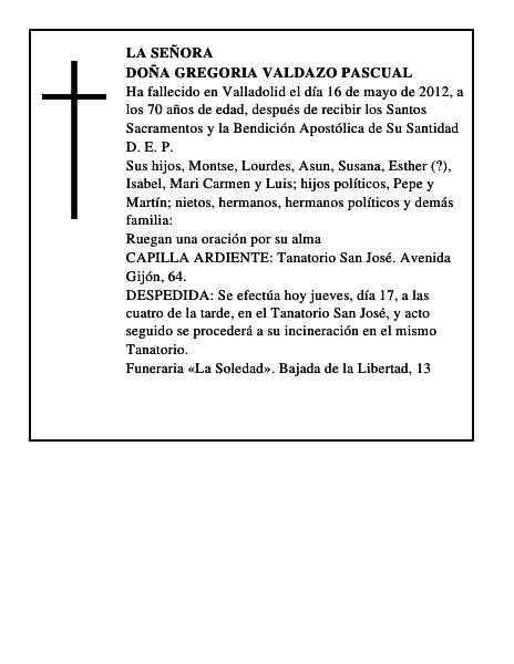 Doña Gregoria Valdazo Pascual