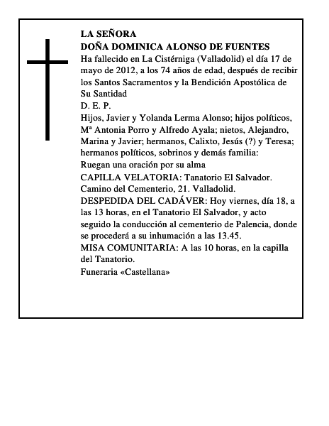 Doña Dominica Alonso de Fuentes
