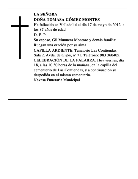 Doña Tomasa Gómez Montes