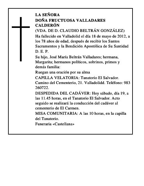 Doña Fructuosa Valladares Calderón
