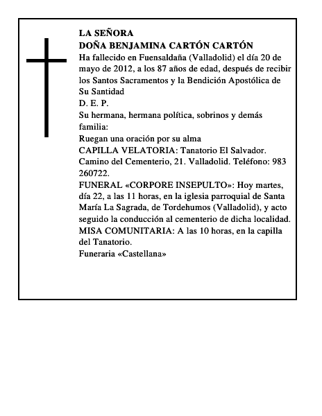 Doña Benjamina Cartón Cartón