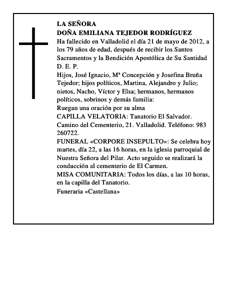 Doña Emiliana Tejedor Rodríguez