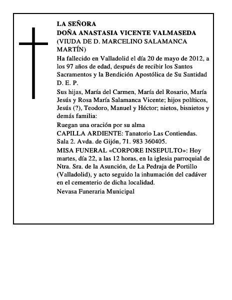 Doña Anastasia Vicente Valmaseda