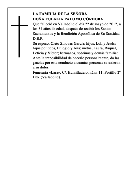 Doña Eulalia Palomo Córdoba