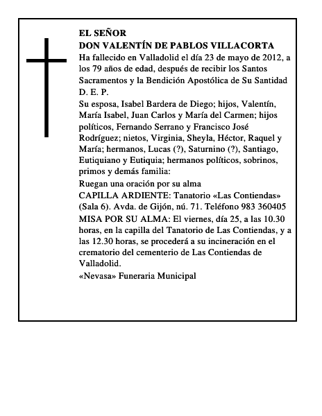 Don Valentín de Pablos Villacorta