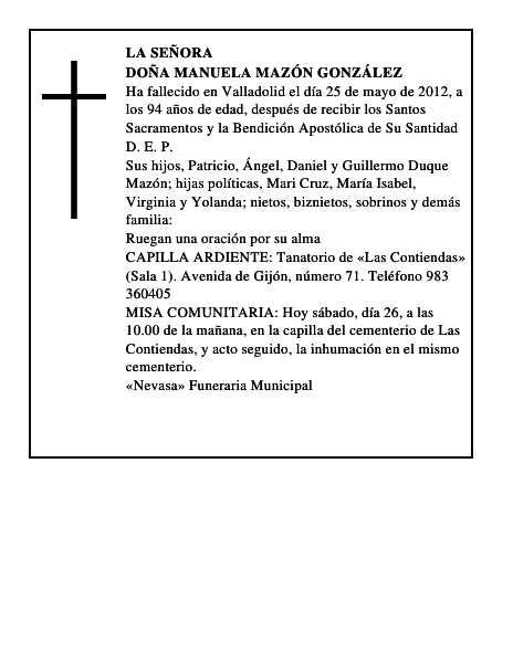 Doña Manuela Mazón González