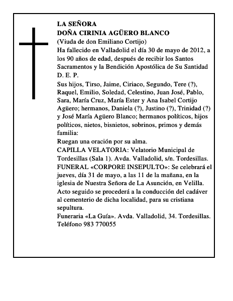 Doña Cirinia Agüero Blanco