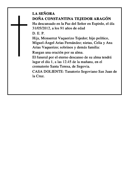 Doña Constantina Tejedor Aragón