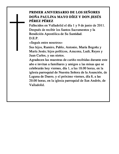 Doña Paulina Mayo Díez y Don Jesús Pérez Pérez