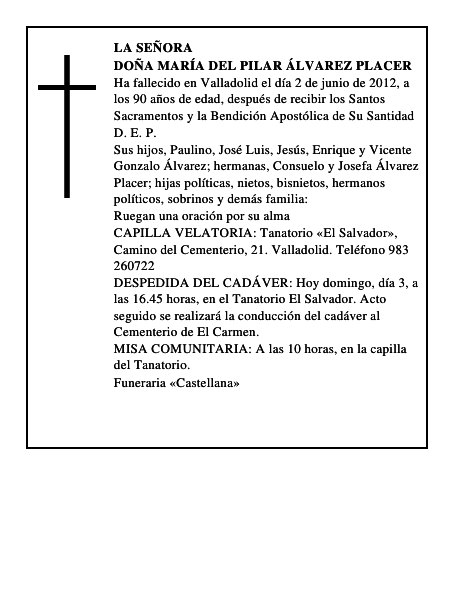 Doña María del Pilar Álvarez Placer