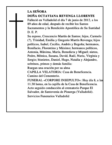 Doña Octaviana Revenga Llorente