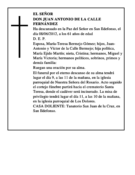 Don Juan Antonio de la Calle Fernández
