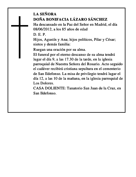 Doña Bonifacia Lázaro Sánchez