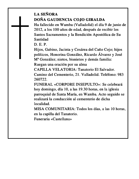 Doña Gaudencia Cojo Giralda