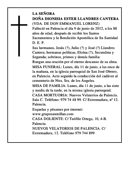 Doña Dionisia Ester Llandres Cantera