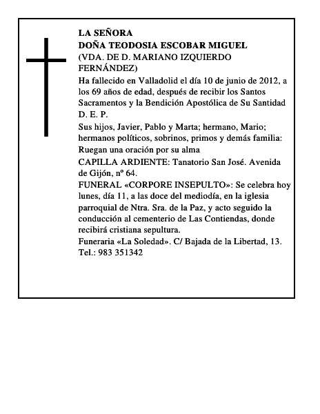 Doña Teodosia Escobar Miguel