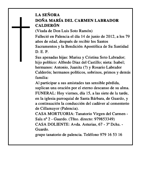 Doña María del Carmen Labrador Calderón