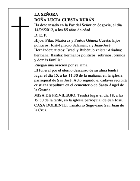 Doña Lucia Cuesta Durán