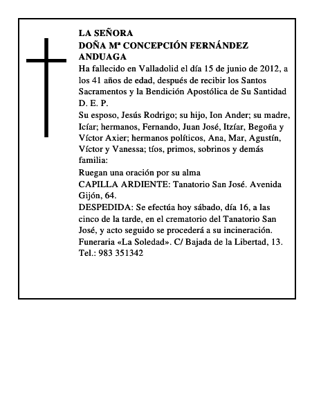 Doña Mª Concepción Fernández Anduaga