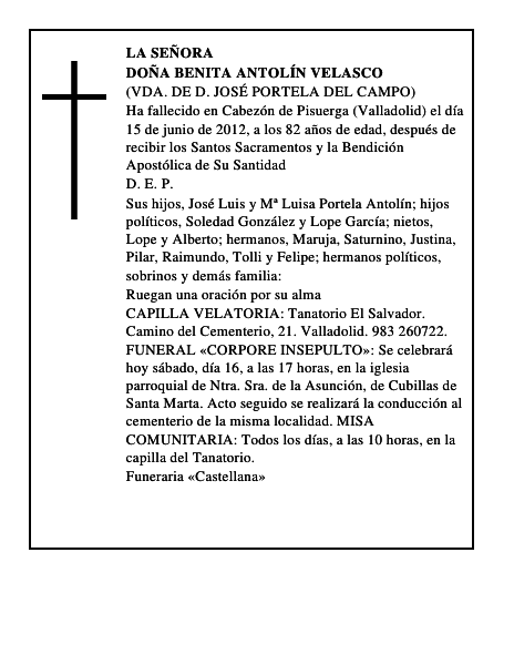 Doña Benita Antolín Velasco