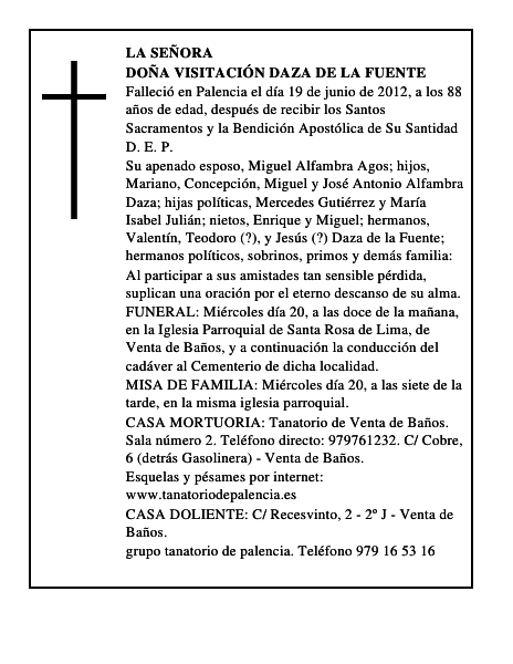 Doña Visitación Daza de la Fuente