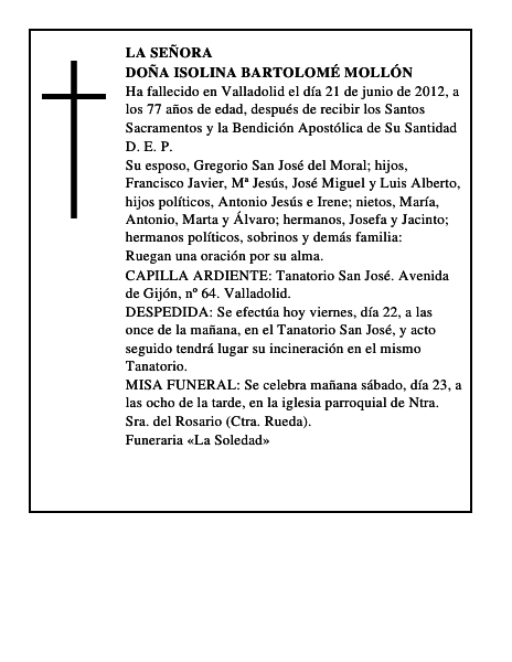 Doña Isolina Bartolomé Mollón