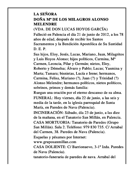 Doña Mª de los Milagros Alonso Melendre