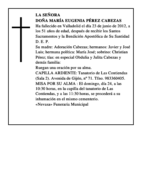 Doña María Eugenia Pérez Cabezas