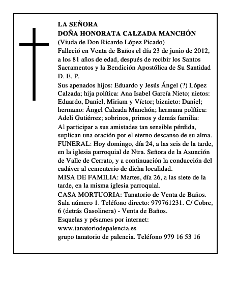 Doña Honorata Calzada Manchón