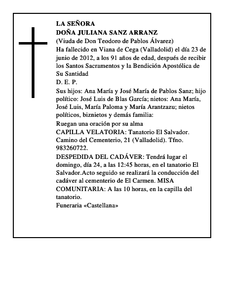 Doña Juliana Sanz Arranz