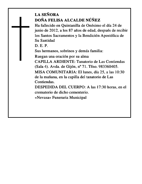 Doña Felisa Alcalde Núñez