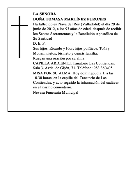 Doña Tomasa Martínez Furones