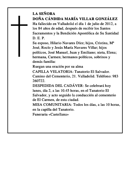 Doña Cándida María Villar González